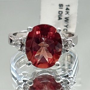 New 3 Carat Red Andesine Diamond 14 Karat Gold Ring